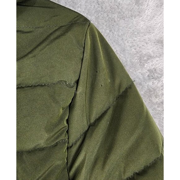 Snobbish Puffer Jacket Womens Large Olive Green Black Faux Fur Hooded Full Zip - Picture 13 of 16